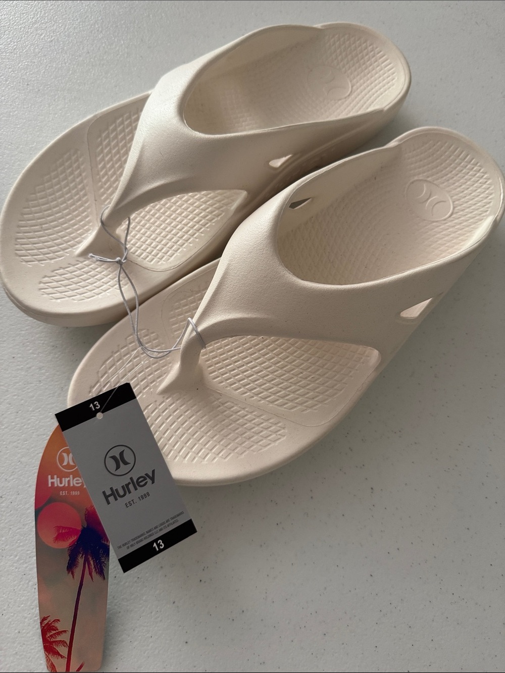 Hurley Cream Ivory Foam Thong Sandals Sizes 11, 12, 13 avail